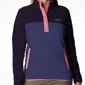 Columbia Fleece Pullover Half Button, Pink Navy Two Toned with Pockets